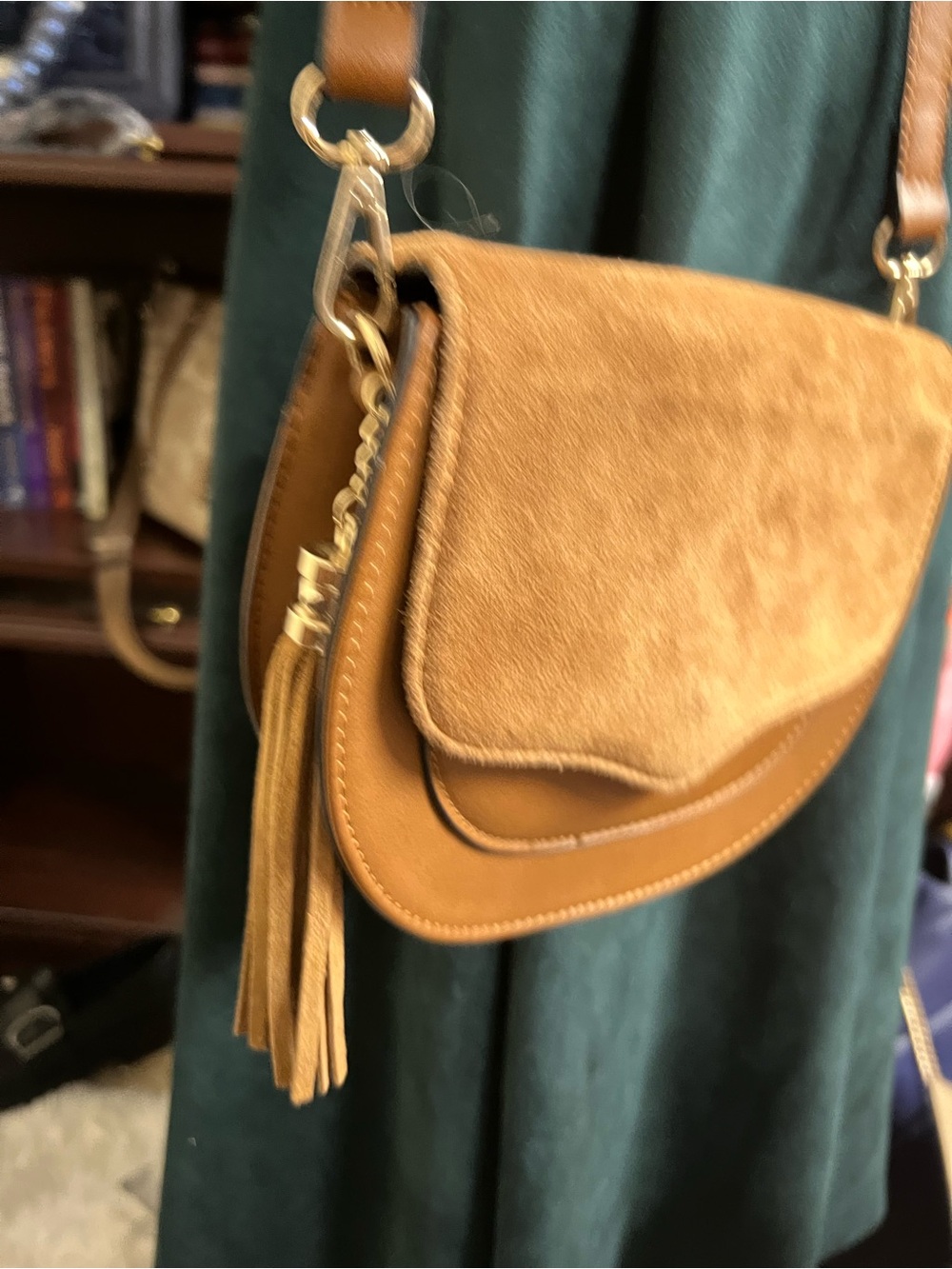Moda Luxe Diva Suede & Leather Crossbody with Tassel - Picture 2 of 9